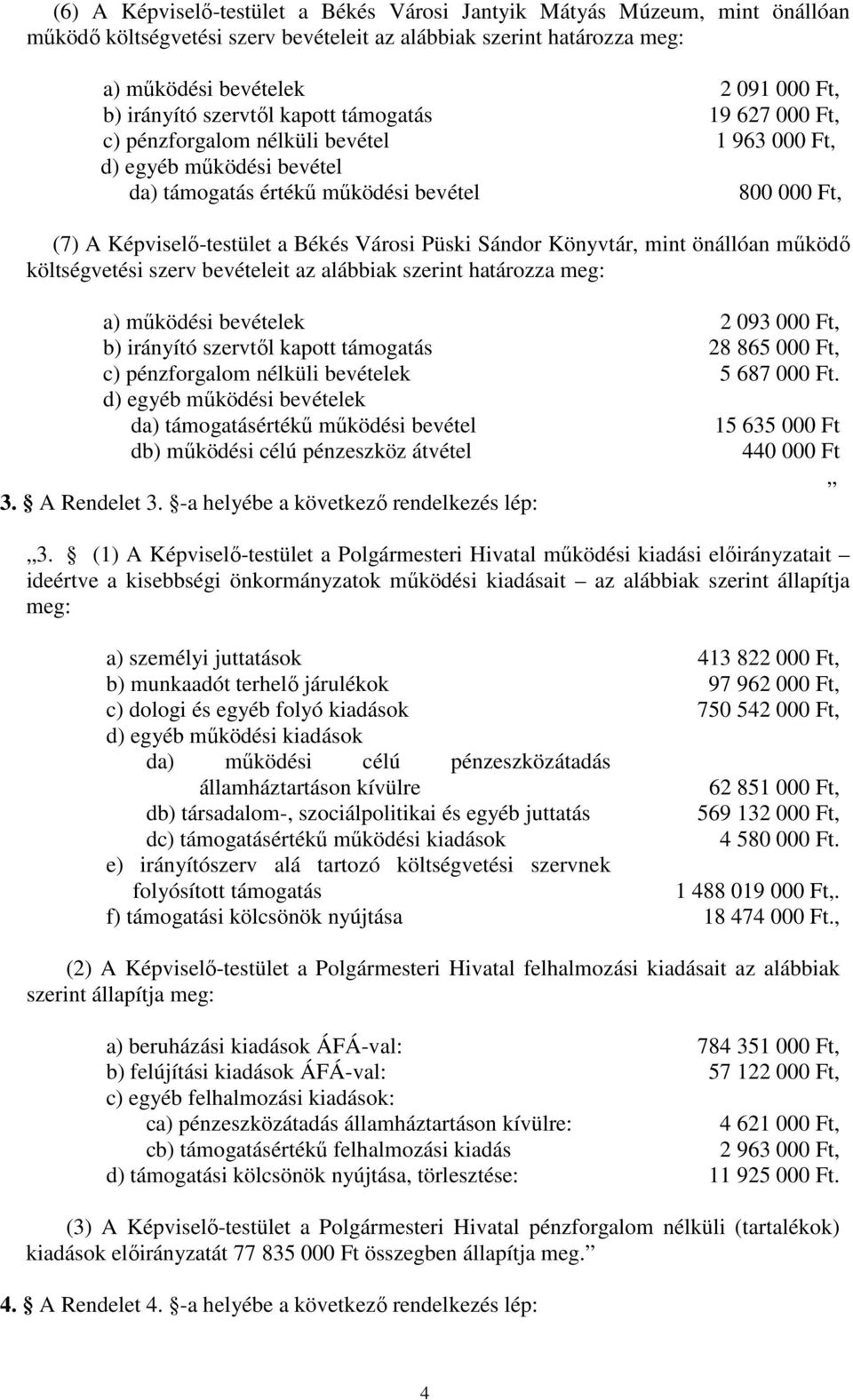 Városi Püski Sándor Könyvtár, mint önállóan működő költségvetési szerv bevételeit az alábbiak szerint határozza meg: a) működési bevételek 2 093 000 Ft, b) irányító szervtől kapott támogatás 28 865