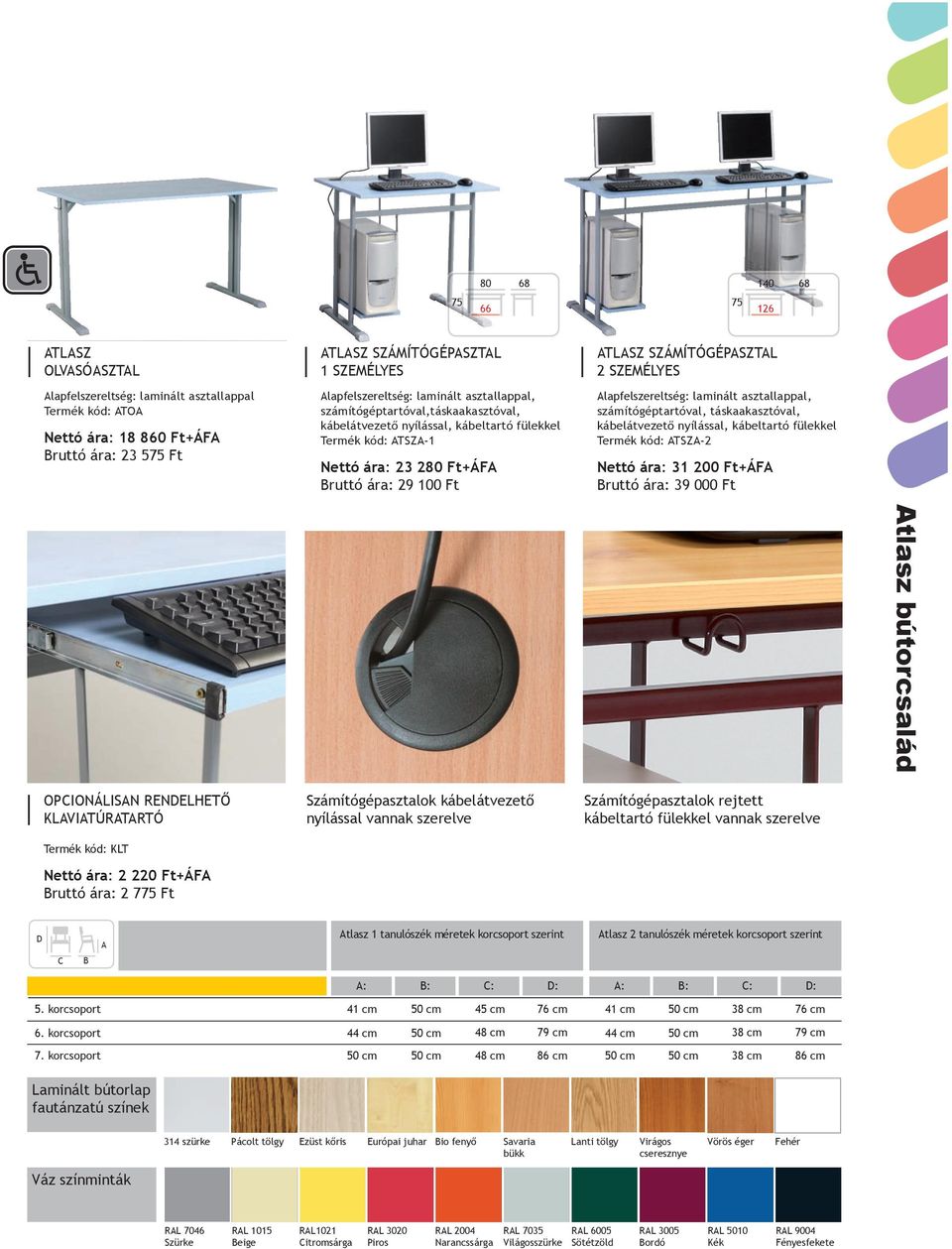 fülekkel Termék kód: ATSZA-2 Nettó ára: 31 200 Ft+ÁFA Bruttó ára: 39 000 Ft atlasz bútorcsalád OPCIONÁLISAN RENDELHETŐ KLAVIATÚRATARTÓ Termék kód: KLT Nettó ára: 2 220 Ft+ÁFA Bruttó ára: 2 7 Ft