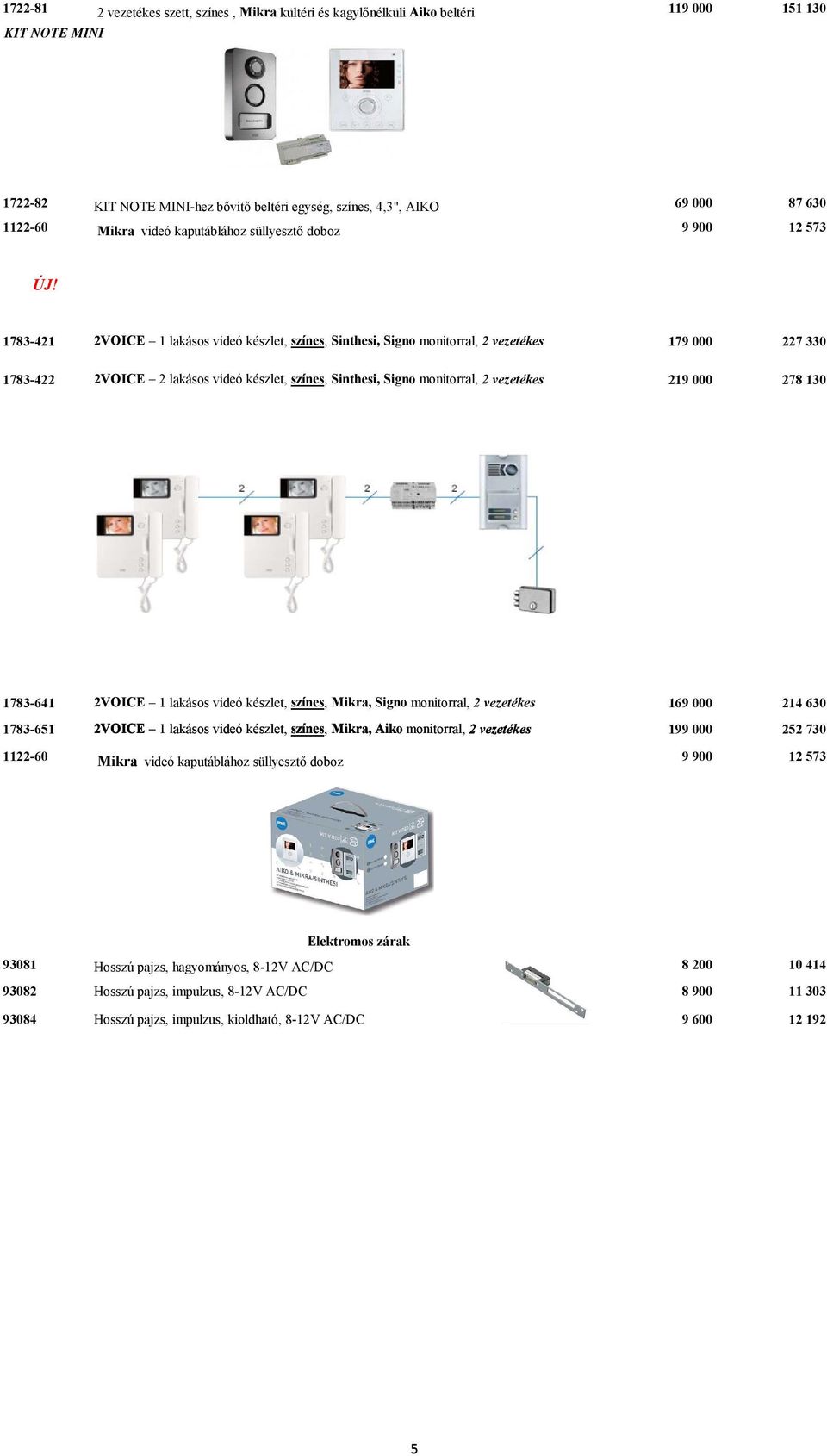 1783-421 2VOICE 1 lakásos videó készlet, színes, Sinthesi, Signo monitorral, 2 vezetékes 179 000 227 330 1783-422 2VOICE 2 lakásos videó készlet, színes, Sinthesi, Signo monitorral, 2 vezetékes 219