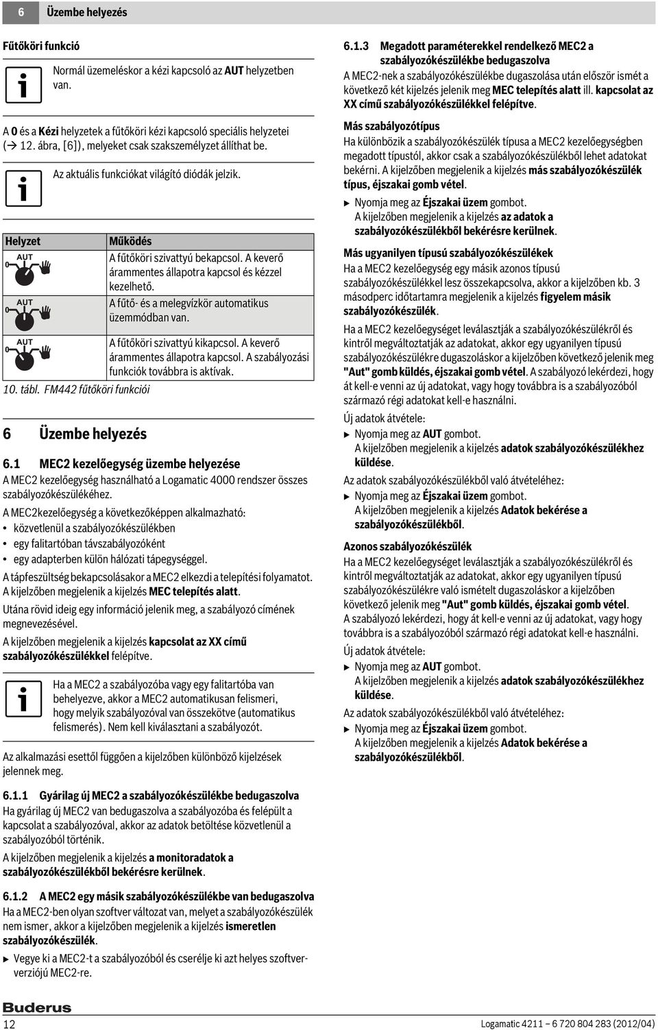 A keverő árammentes állapotra kapcsol és kézzel kezelhető. A fűtő- és a melegvízkör automatikus üzemmódban van. A fűtőköri szivattyú kikapcsol. A keverő árammentes állapotra kapcsol.