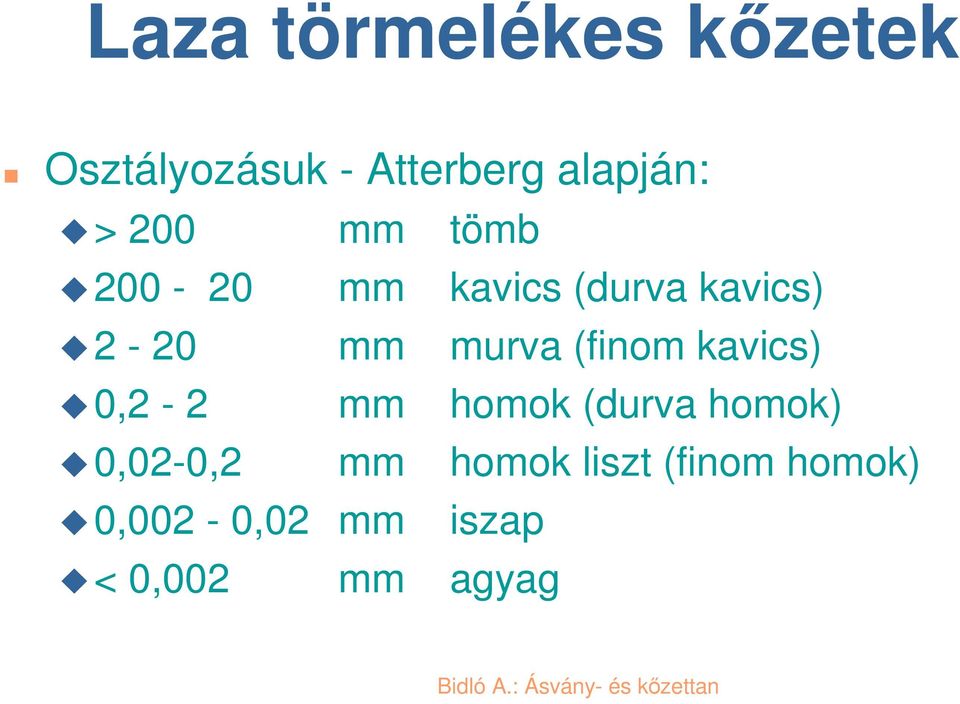 murva (finom kavics) 0,2-2 mm homok (durva homok) 0,02-0,2