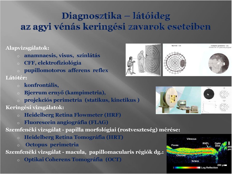 (FLAG) Szemfenéki vizsgálat - papilla mrflógiai (rstveszteség) mérése: Heidelberg Retina Tmgráfia (HRT) Octpus perimetria Szemfenéki