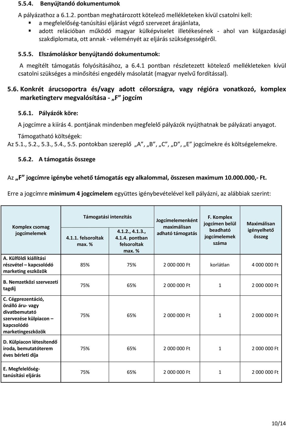 külgazdasági szakdiplomata, ott annak - véleményét az eljárás szükségességéről. 5.5.5. Elszámoláskor benyújtandó dokumentumok: A megítélt támogatás folyósításához, a 6.4.