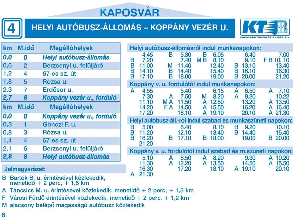 fe lül já ró 8 He lyi au tó busz-ál lo más Jelmagyarázat: B Bartók B. u.