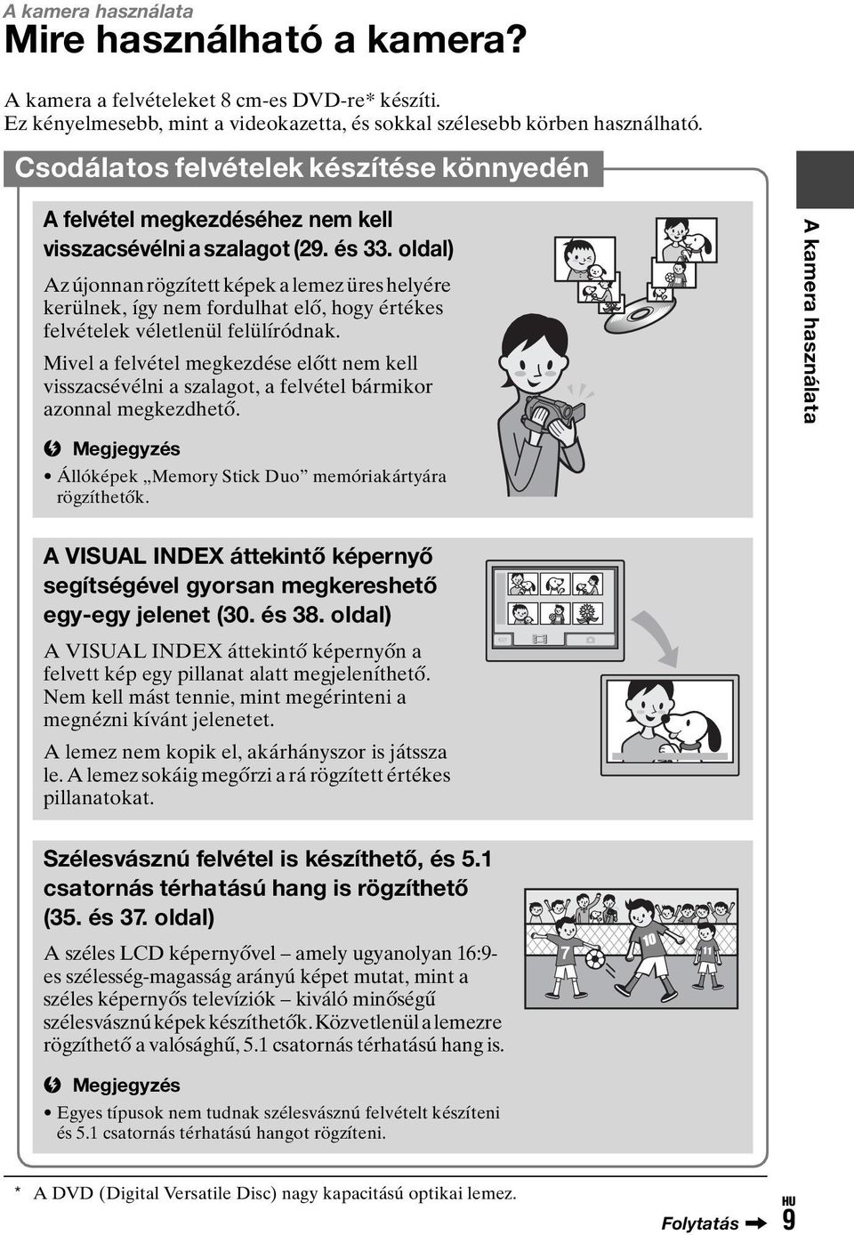 oldal) Az újonnan rögzített képek a lemez üres helyére kerülnek, így nem fordulhat elő, hogy értékes felvételek véletlenül felülíródnak.