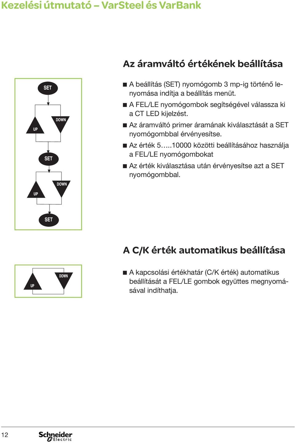 b Az áramváltó primer áramának kiválasztását a SET nyomógombbal érvényesítse. b Az érték 5.