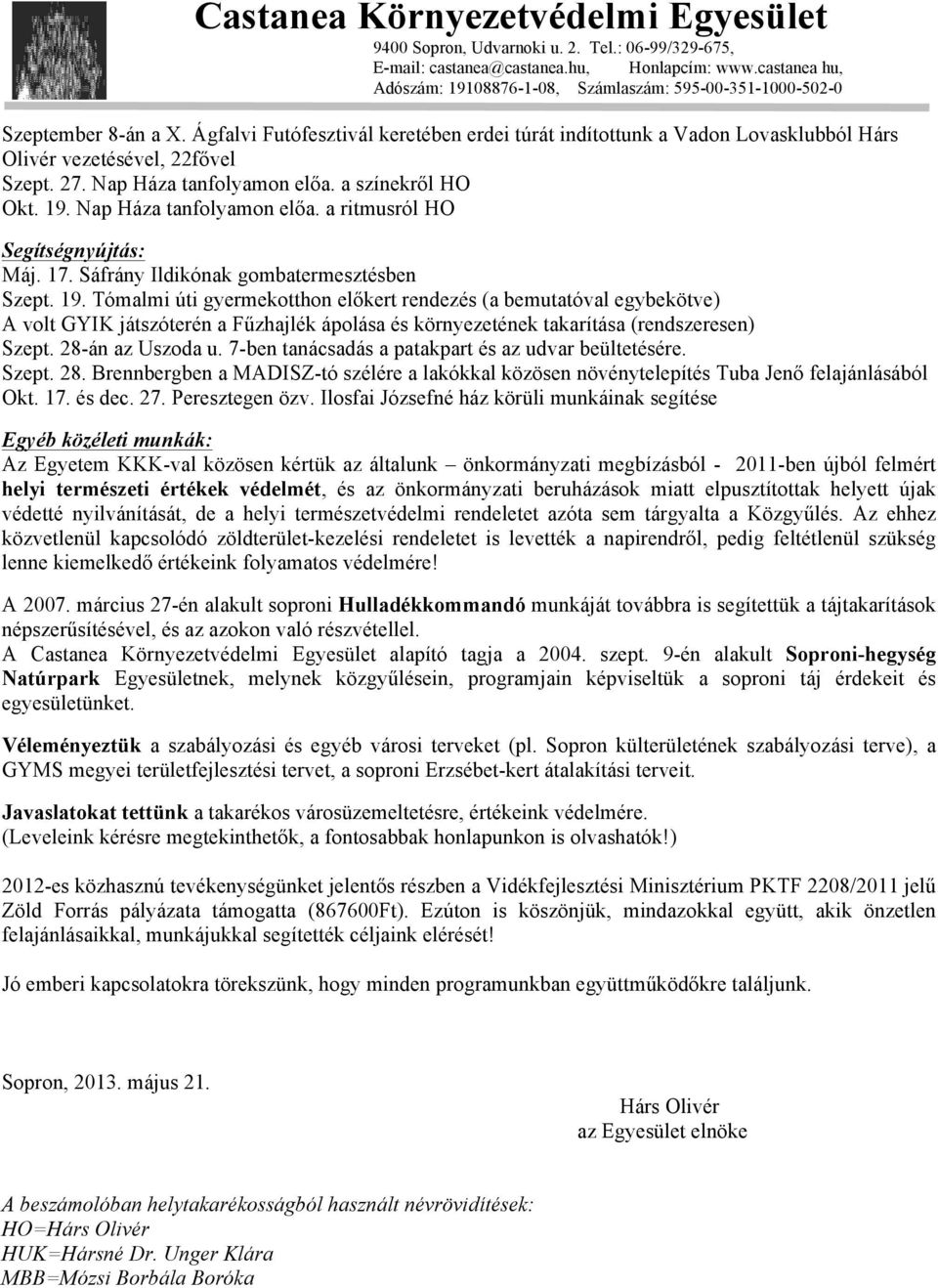 Ágfalvi Futófesztivál keretében erdei túrát indítottunk a Vadon Lovasklubból Hárs Olivér vezetésével, 22fővel Szept. 27. Nap Háza tanfolyamon előa. a színekről HO Okt. 19. Nap Háza tanfolyamon előa. a ritmusról HO Segítségnyújtás: Máj.