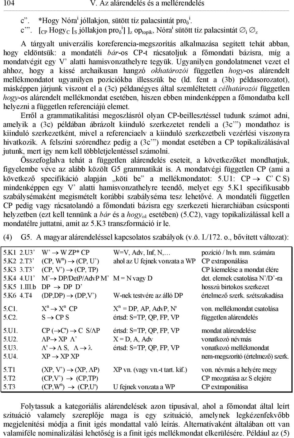 [ CP Hogy C [ S jóllakjon pro ő i ] ] z op topik, Nóra i sütött tíz palacsintát i z A tárgyalt univerzális koreferencia-megszorítás alkalmazása segített tehát abban, hogy eldöntsük: a mondatéli