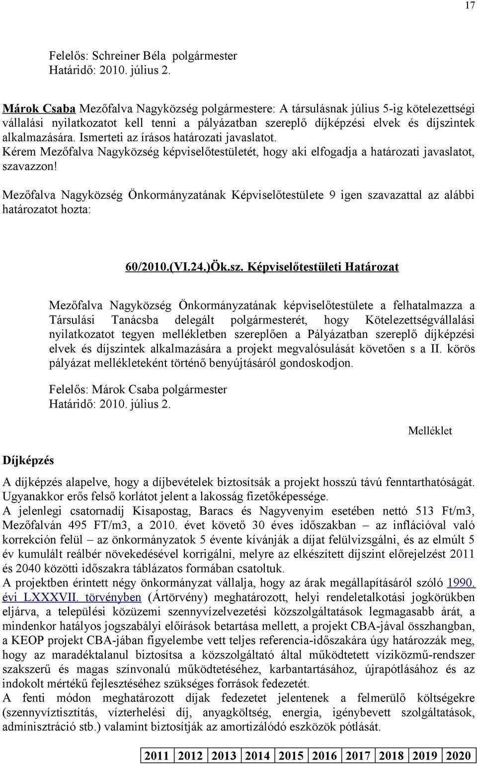 Mezőfalva Nagyközség Önkormányzatának Képviselőtestülete 9 igen sza