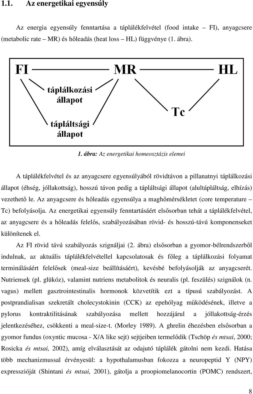 állapot (alultápláltság, elhízás) vezethetı le. Az anyagcsere és hıleadás egyensúlya a maghımérsékletet (core temperature Tc) befolyásolja.