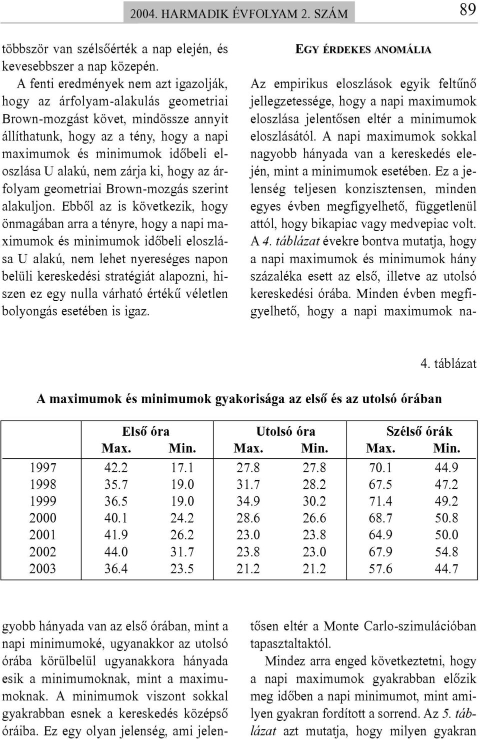 alakú, nem zárja ki, hogy az árfolyam geometriai Brown-mozgás szerint alakuljon.