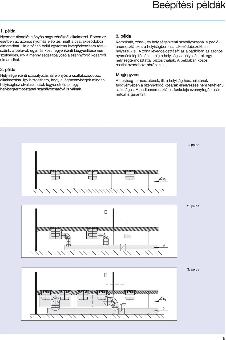 példa Helyiségenkénti szabályozásnál elõnyös a csatlakozódoboz alkalmazása. Így biztosítható, hogy a légmennyiségek minden helyiséghez elválaszthatók legyenek és pl.