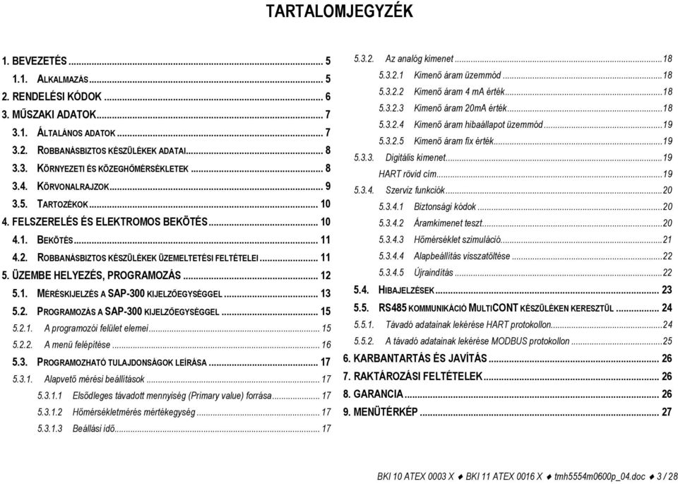 ÜZEMBE HELYEZÉS, PROGRAMOZÁS... 12 5.1. MÉRÉSKIJELZÉS A SAP-300 KIJELZŐEGYSÉGGEL... 13 5.2. PROGRAMOZÁS A SAP-300 KIJELZŐEGYSÉGGEL... 15 5.2.1. A programozói felület elemei... 15 5.2.2. A menü felépítése.