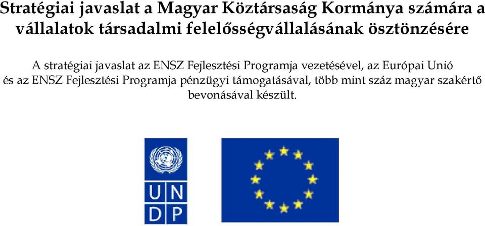 Fejlesztési Programja vezetésével, az Európai Unió és az ENSZ Fejlesztési