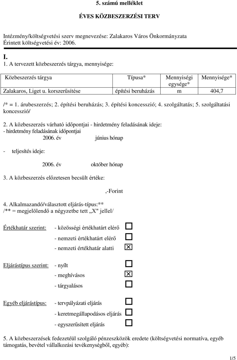 Zalakaros/LJHWXNRUV]HU&VtWpVH építési beruházás m 404,7 - hirdetmény