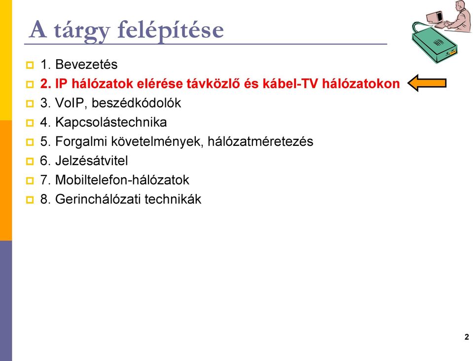 VoIP, beszédkódolók 4. Kapcsolástechnika 5.