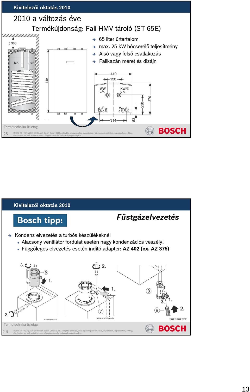 Füstgázelvezetés Kondenz elvezetés a turbós készülékeknél Alacsony ventilátor fordulat