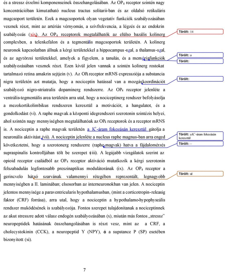 Az OP 4 receptorok megtalálhatók az elülso bazális kolinerg complexben, a telenkefalon és a tegmentális magcsoportok területén.