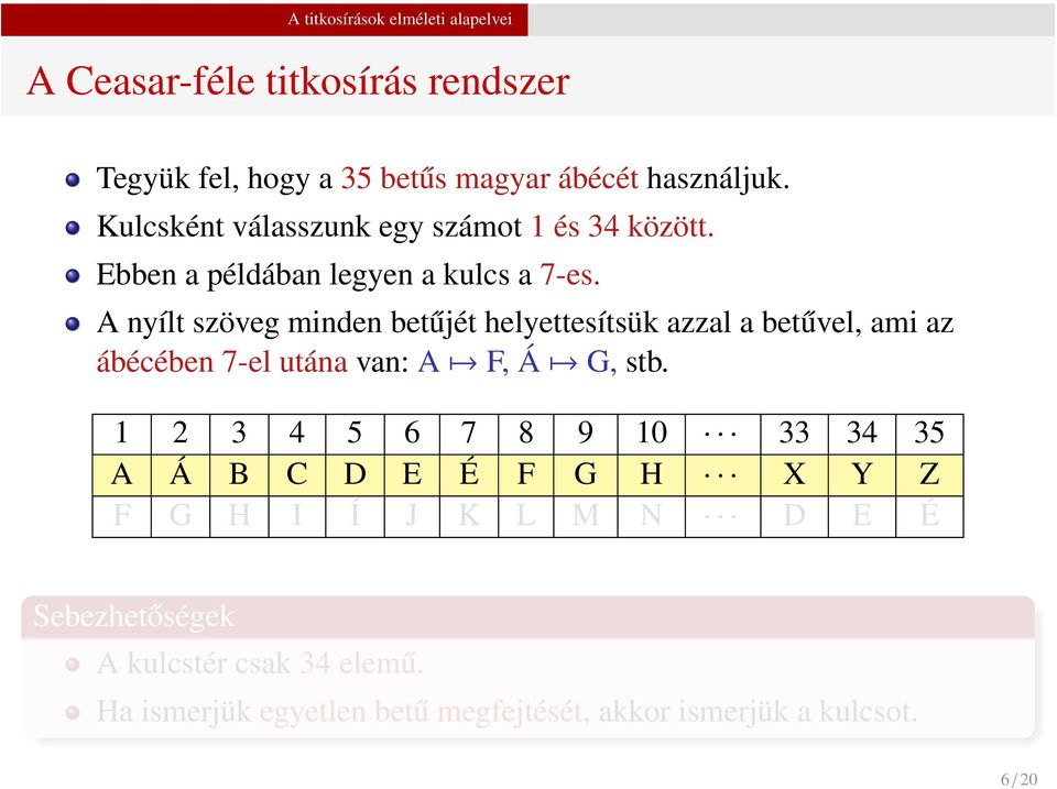 A nyílt szöveg minden betűjét helyettesítsük azzal a betűvel, ami az ábécében 7-el utána van: A F, Á G, stb.