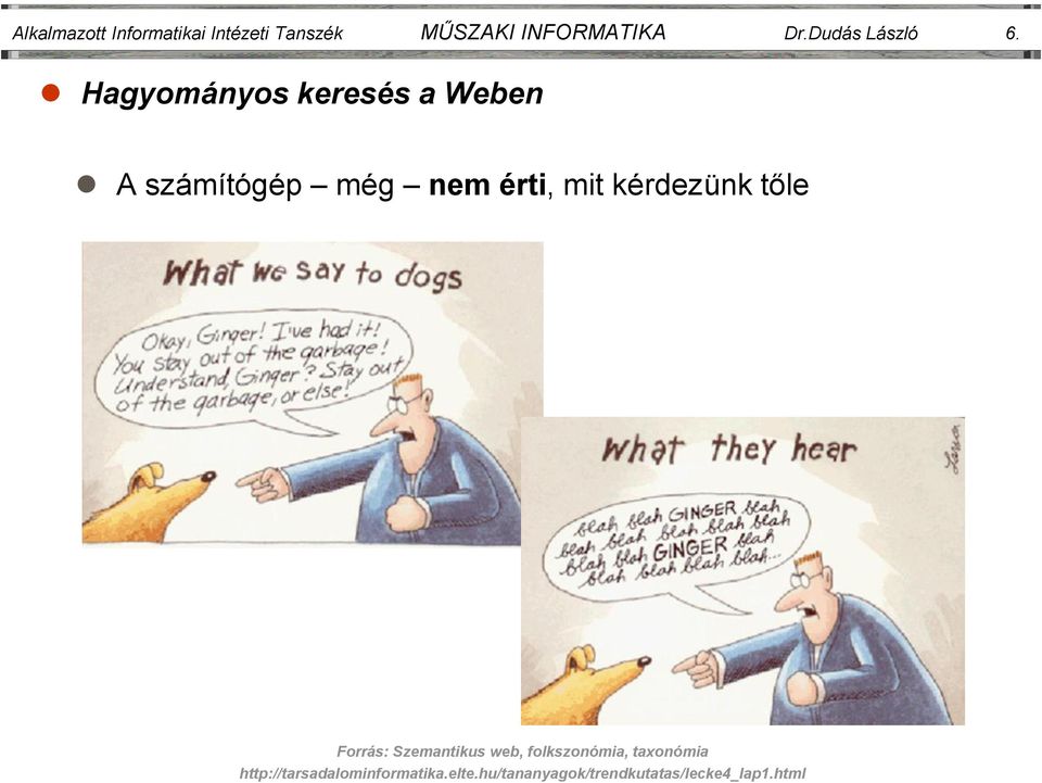 Hagyományos keresés a Weben A számítógép még nem érti, mit kérdezünk