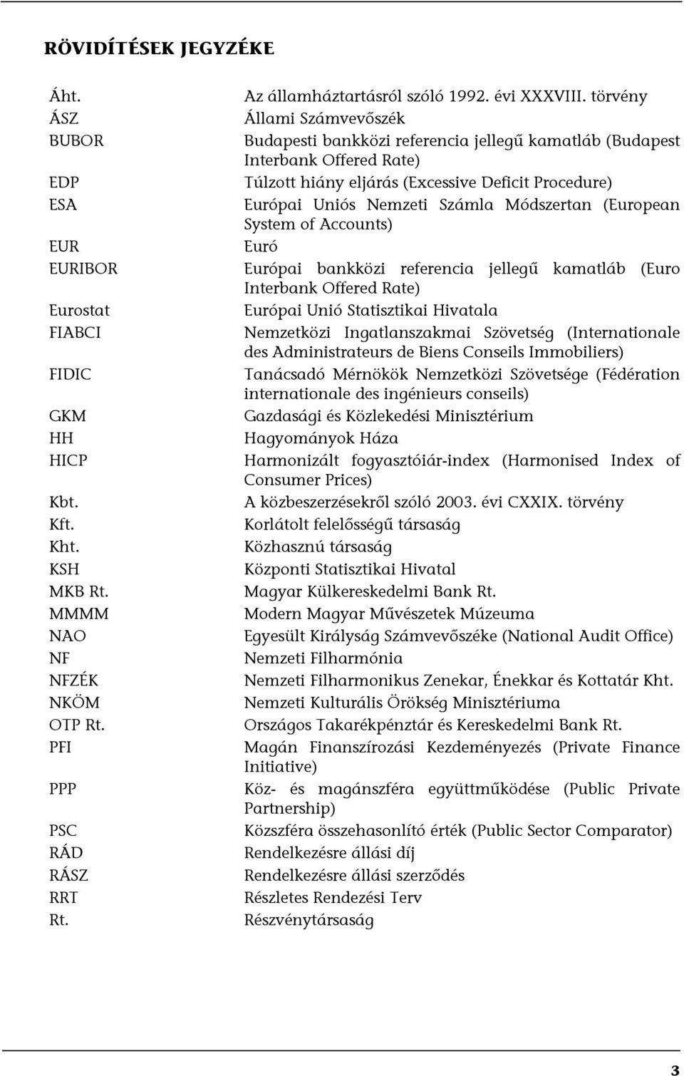 törvény Állami Számvevőszék Budapesti bankközi referencia jellegű kamatláb (Budapest Interbank Offered Rate) Túlzott hiány eljárás (Excessive Deficit Procedure) Európai Uniós Nemzeti Számla