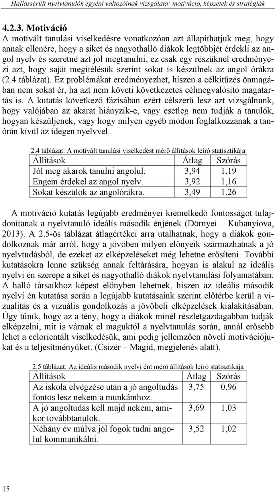 ez csak egy részüknél eredményezi azt, hogy saját megítélésük szerint sokat is készülnek az angol órákra (2.4 táblázat).