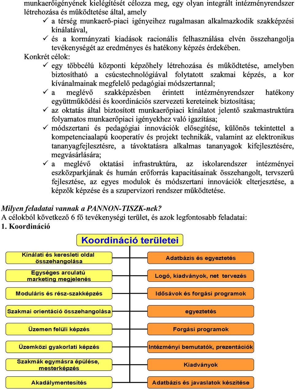 Koordináció Koordináció területei Kínálati és keresleti oldal összehangolása Egységes arculatú marketing megjelenés Moduláris és rész-szakképzés Adatbázis és egyeztetés Logó,