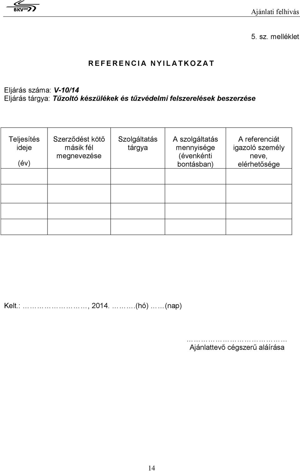 készülékek és tűzvédelmi felszerelések beszerzése Teljesítés ideje (év) Szerződést kötő másik fél