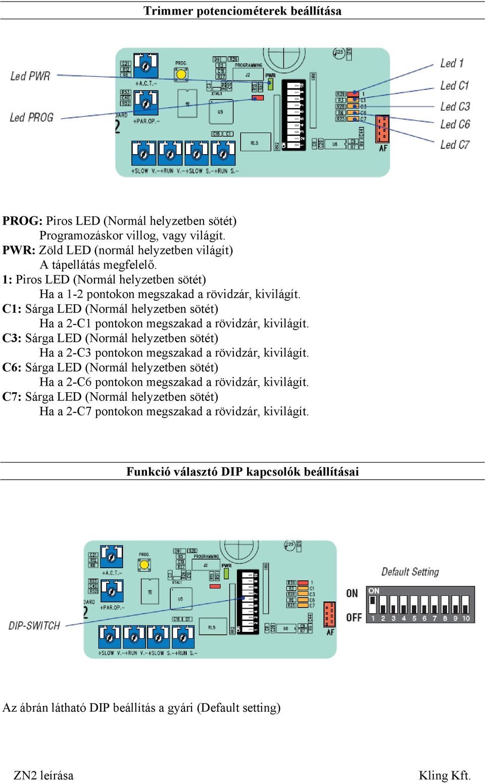 C3: Sárga LED (Normál helyzetben sötét) Ha a 2-C3 pontokon megszakad a rövidzár, kivilágít. C6: Sárga LED (Normál helyzetben sötét) Ha a 2-C6 pontokon megszakad a rövidzár, kivilágít.