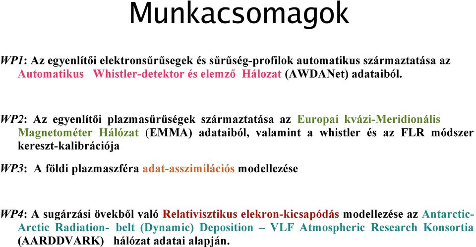 WP2: Az egyenlítői plazmasűrűségek származtatása az Europai kvázi-meridionális Magnetométer Hálózat (EMMA) adataiból, valamint a whistler és az FLR