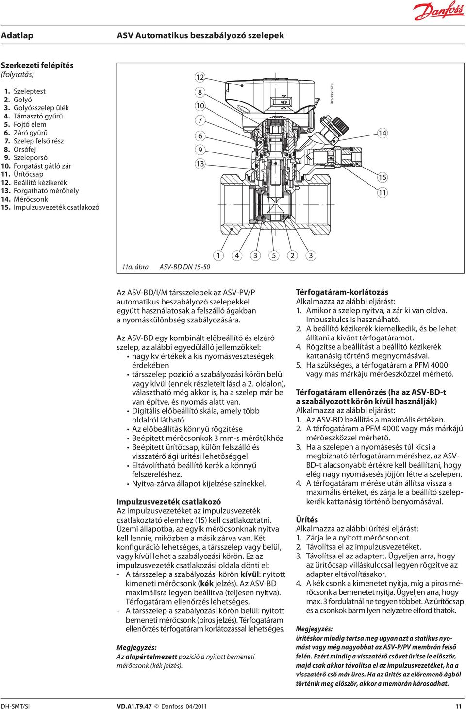 ábra ASV-BD 15-50 Az ASV-BD/I/M társszelepek az ASV-PV/P automatikus beszabályozó szelepekkel együtt használatosak a felszálló ágakban a nyomáskülönbség szabályozására.