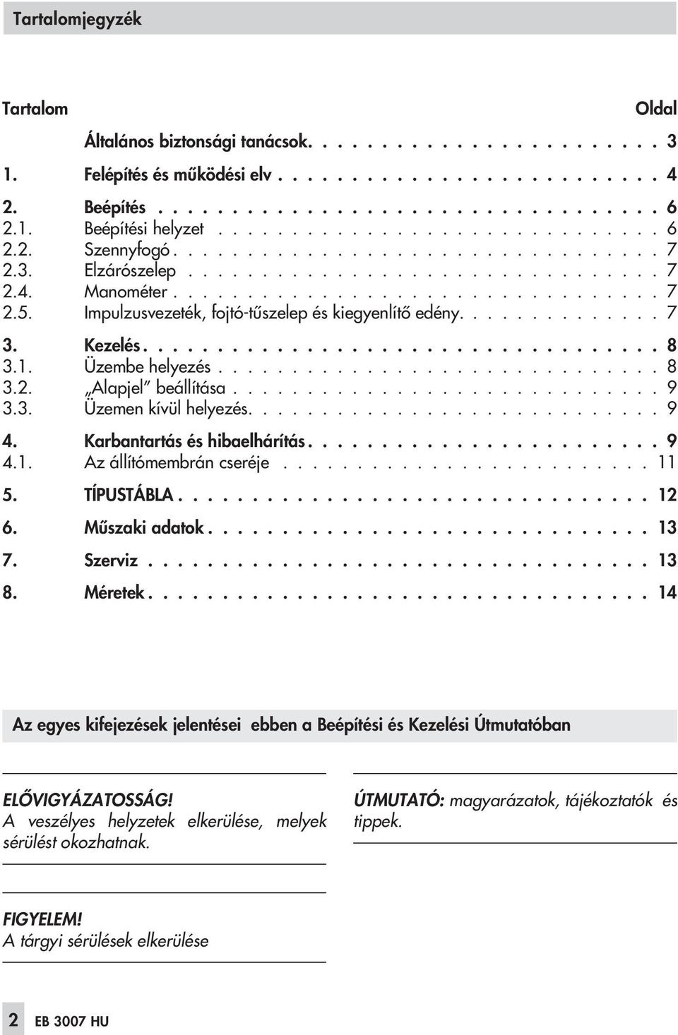 Impulzusvezeték, fojtó-tűszelep és kiegyenlítő edény.............. 7 3. Kezelés................................... 8 3.1. Üzembe helyezés.............................. 8 3.2. Alapjel beállítása............................. 9 3.