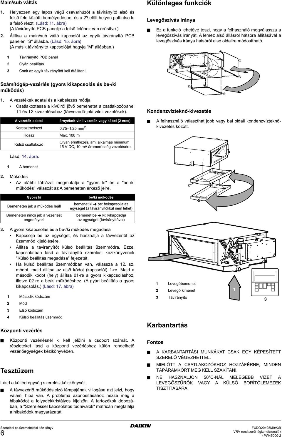 ábra) (A másik távirányító kapcsolóját hagyja "M" állásban.) Különleges funkciók Levegőszívás iránya Ez a funkció lehetővé teszi, hogy a felhasználó megválassza a levegőszívás irányát.