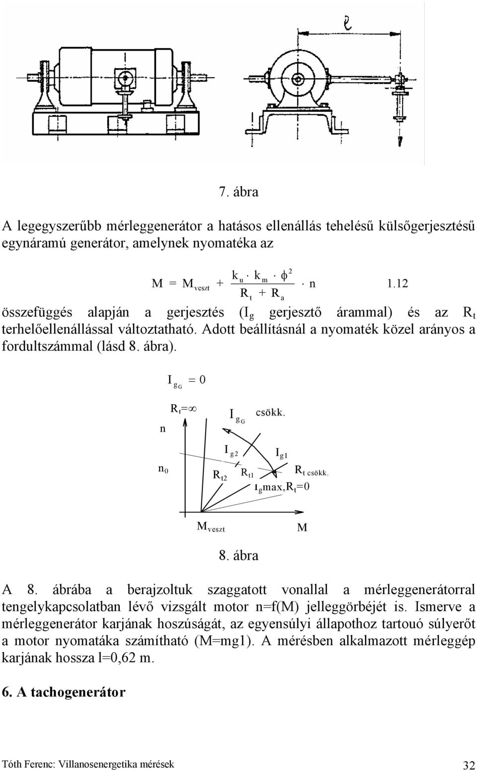 I g max,r t =0 R t csökk veszt 8 ára A 8 áráa a erajzoltuk szaggatott voallal a mérleggeerátorral tegelykapcsolata lévő vizsgált motor =f() jelleggöréjét is Ismerve a mérleggeerátor karjáak