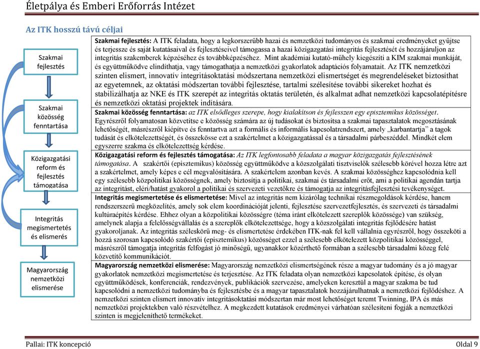 közigazgatási integritás fejlesztését és hozzájáruljon az integritás szakemberek képzéséhez és továbbképzéséhez.