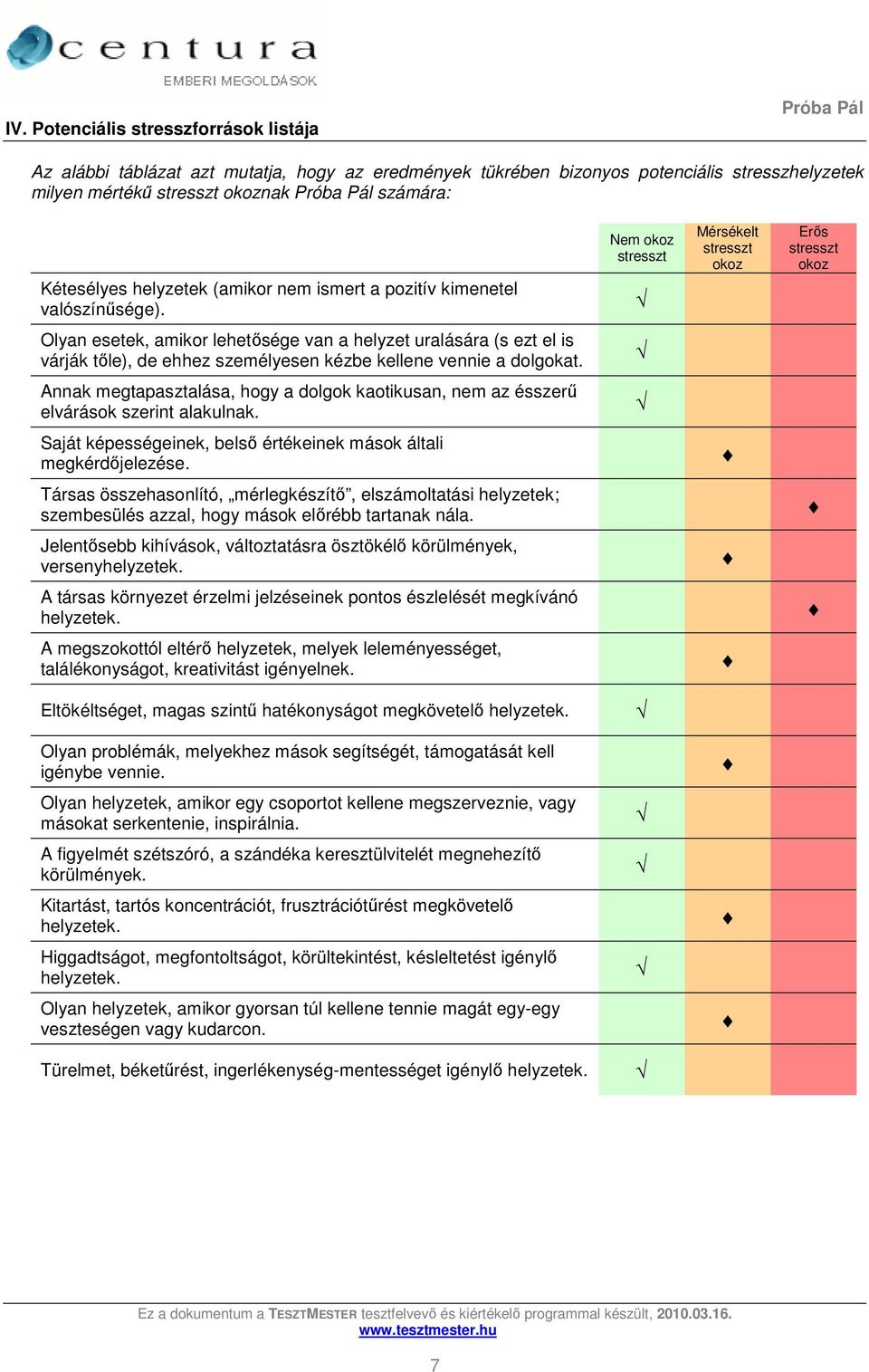 Nem okoz stresszt Mérsékelt stresszt okoz Erős stresszt okoz Olyan esetek, amikor lehetősége van a helyzet uralására (s ezt el is várják tőle), de ehhez személyesen kézbe kellene vennie a dolgokat.