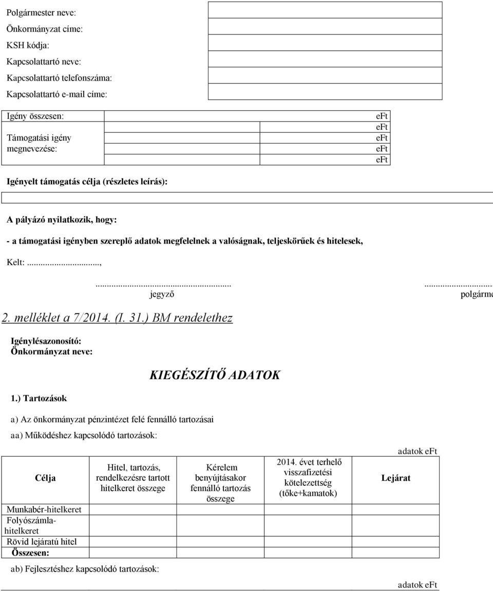 31.) BM rendelethez Igénylésazonosító: Önkormányzat neve: 1.