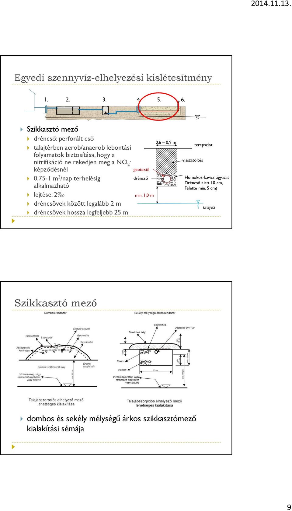 között legalább 2 m dréncsövek hossza legfeljebb 25 m geotextil dréncső min.