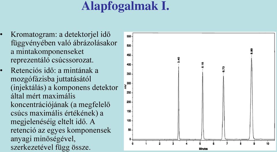 Retenciós idő: a mintának a mozgófázisba juttatásától (injektálás) a komponens detektor által mért