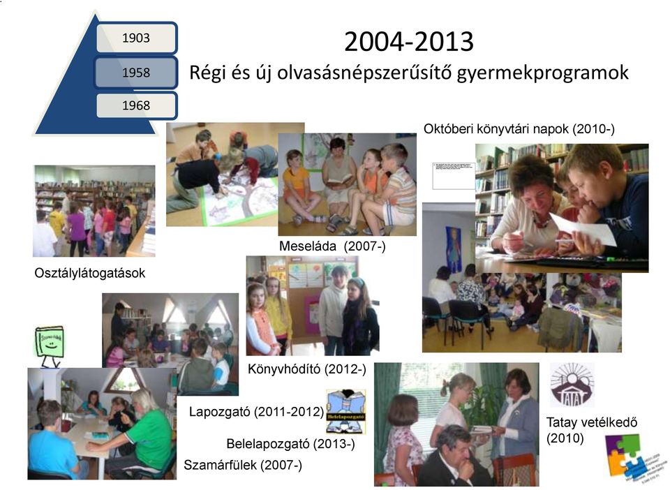 (2007-) Osztálylátogatások Könyvhódító (2012-) Lapozgató