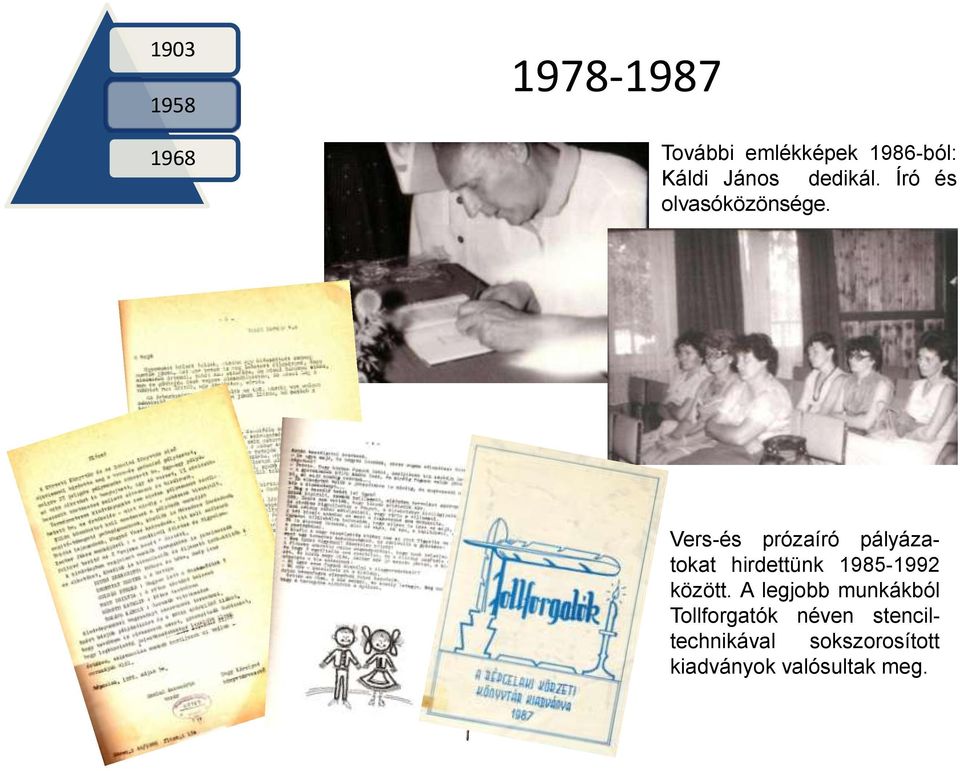 Vers-és prózaíró pályázatokat hirdettünk 1985-1992 között.