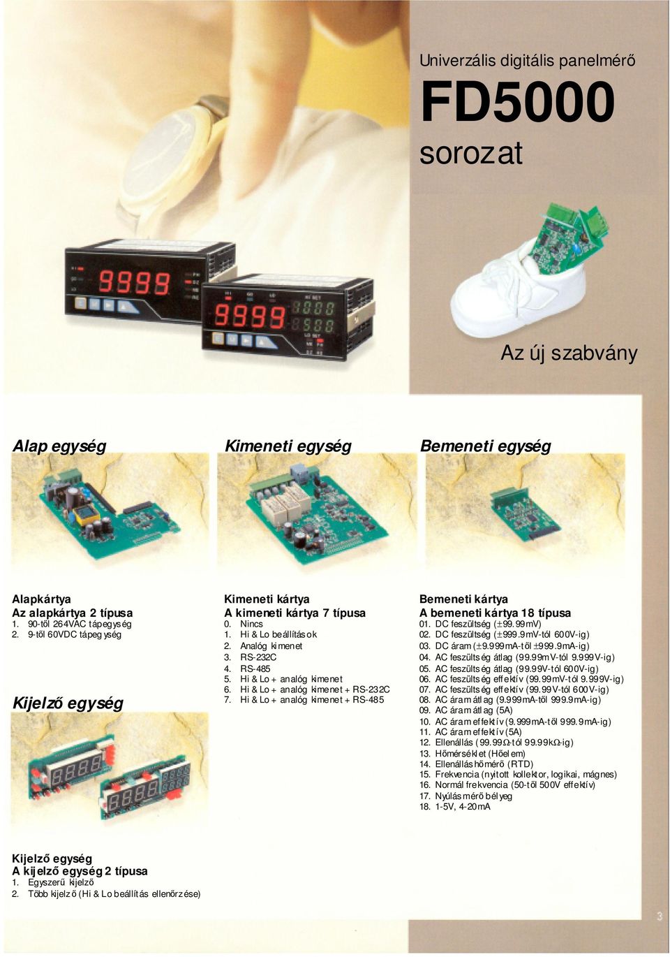 999mA-tl ±999.9mA-ig) 3. RS-232C 04. AC feszülts ég átlag (99.99mV-tól 9.999V-ig) 4. RS-485 05. AC feszülts ég átlag (99.99V-tól 600V-ig) 5. Hi & Lo + analóg kimenet 06. AC feszülts ég effektív (99.