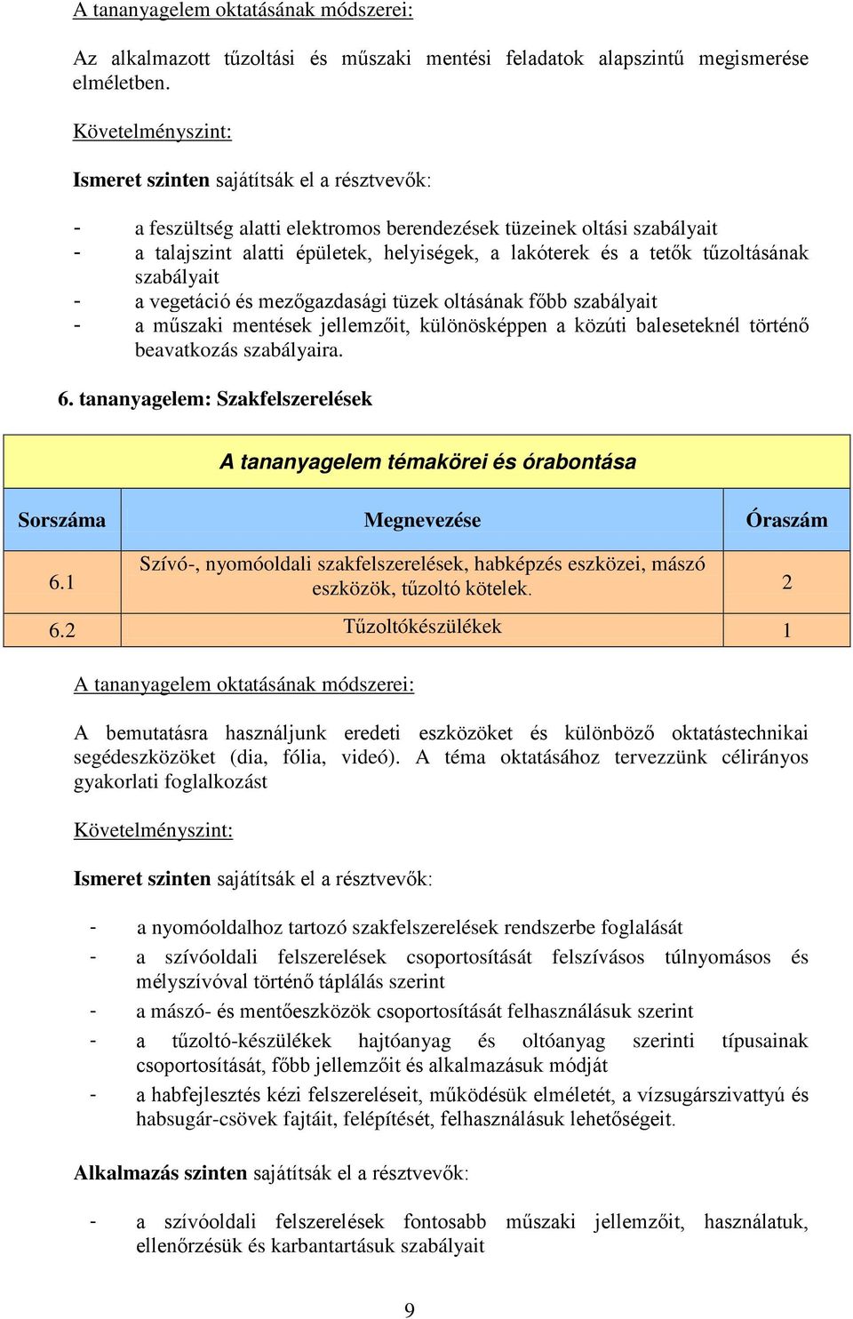 tüzek oltásának főbb szabályait - a műszaki mentések jellemzőit, különösképpen a közúti baleseteknél történő beavatkozás szabályaira. 6. tananyagelem: Szakfelszerelések 6.