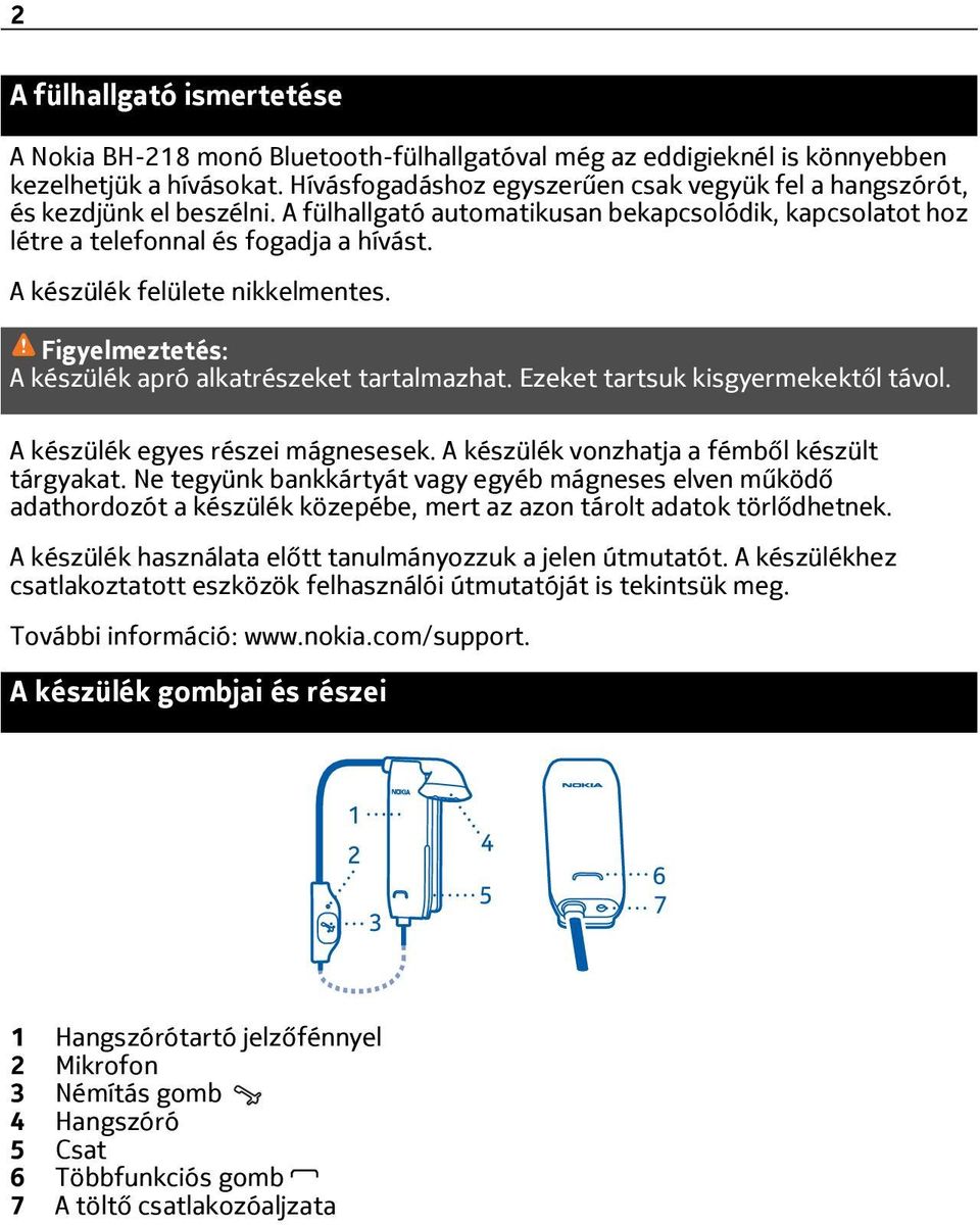 A készülék felülete nikkelmentes. Figyelmeztetés: A készülék apró alkatrészeket tartalmazhat. Ezeket tartsuk kisgyermekektől távol. A készülék egyes részei mágnesesek.