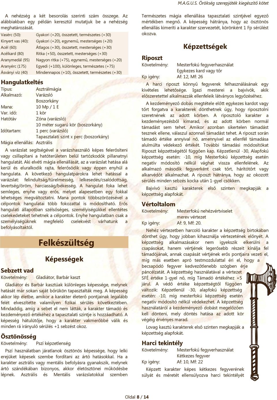 összetett, mesterséges (+30) Aranymedál (95) Nagyon ritka (+75), egynemű, mesterséges (+20) Aranyérc (175) Egyedi (+100), különleges, természetes (+75) Ásványi víz (40) Mindennapos (+10), összetett,