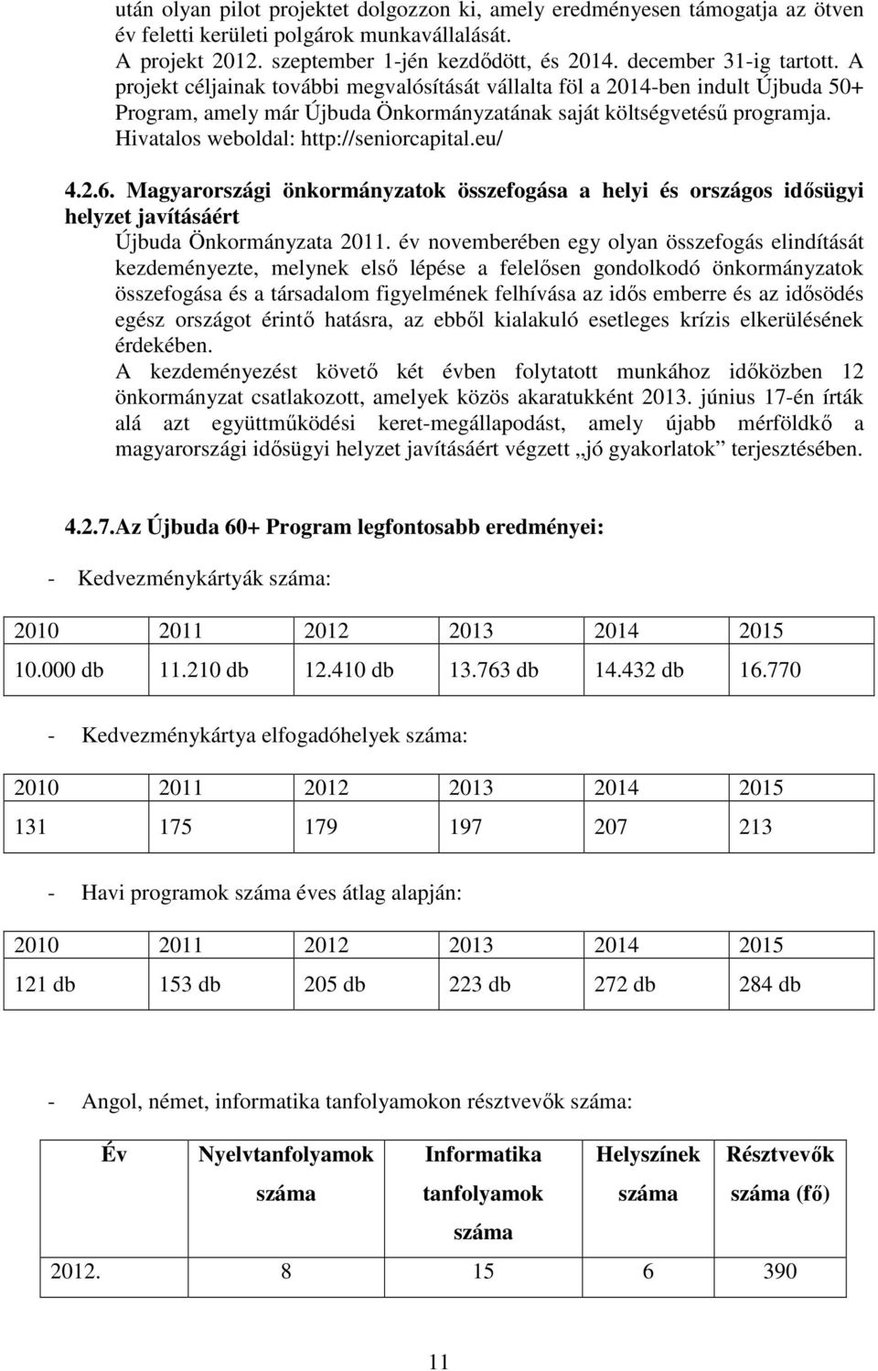 Hivatalos weboldal: http://seniorcapital.eu/ 4.2.6. Magyarországi önkormányzatok összefogása a helyi és országos idősügyi helyzet javításáért Újbuda Önkormányzata 2011.