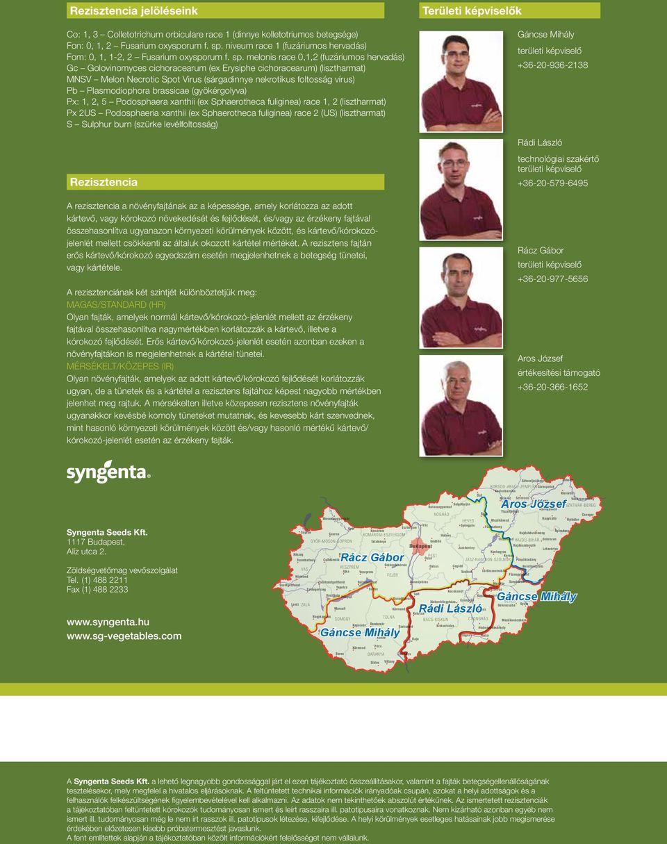 melonis race 0,1,2 (fuzáriumos hervadás) Gc Golovinomyces cichoracearum (ex Erysiphe cichoracearum) (lisztharmat) MNSV Melon Necrotic Spot Virus (sárgadinnye nekrotikus foltosság vírus) Pb