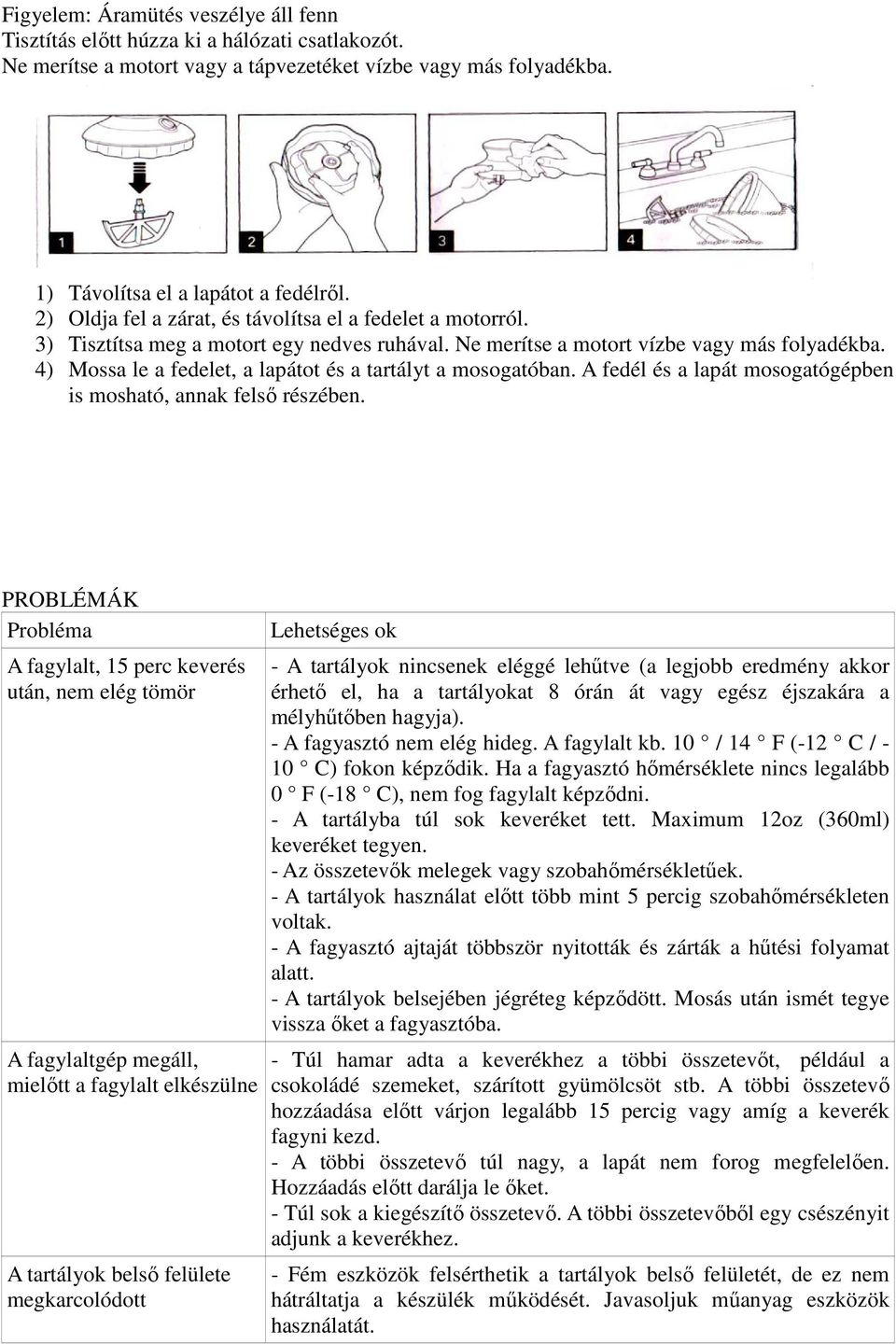 4) Mossa le a fedelet, a lapátot és a tartályt a mosogatóban. A fedél és a lapát mosogatógépben is mosható, annak felső részében.