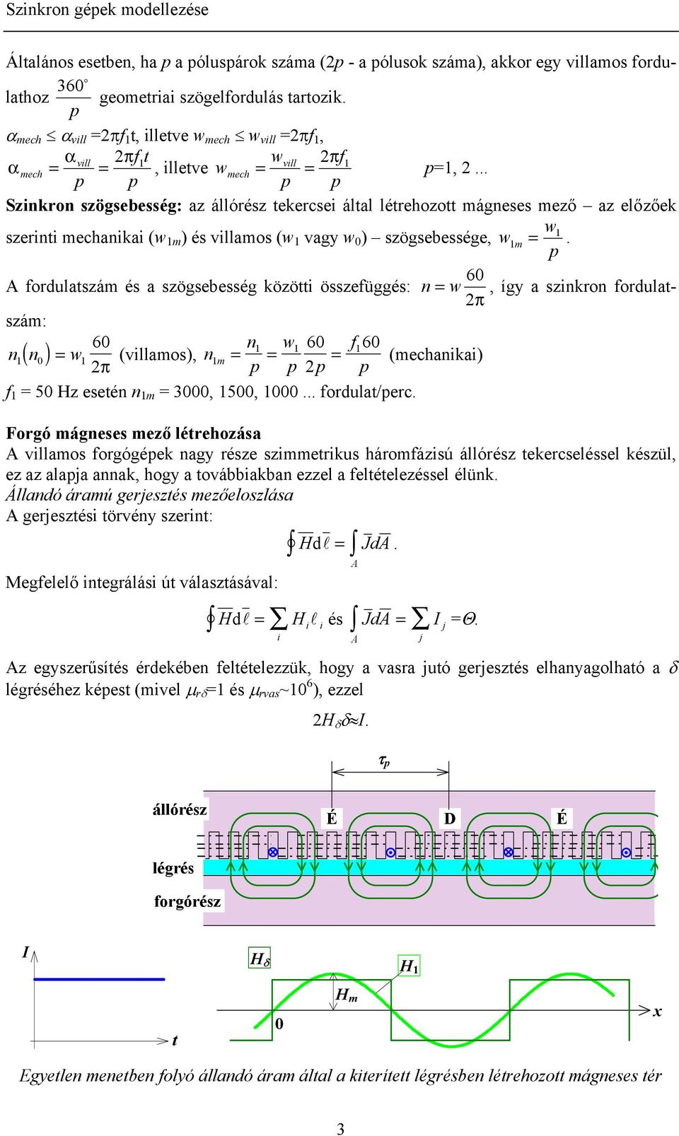 .. p p p p Szikro szögsebesség: z állórész tekercsei áltl létrehozott mágeses mező z előzőek w szeriti mechiki (w m ) és villmos (w vgy w ) szögsebessége, wm =.