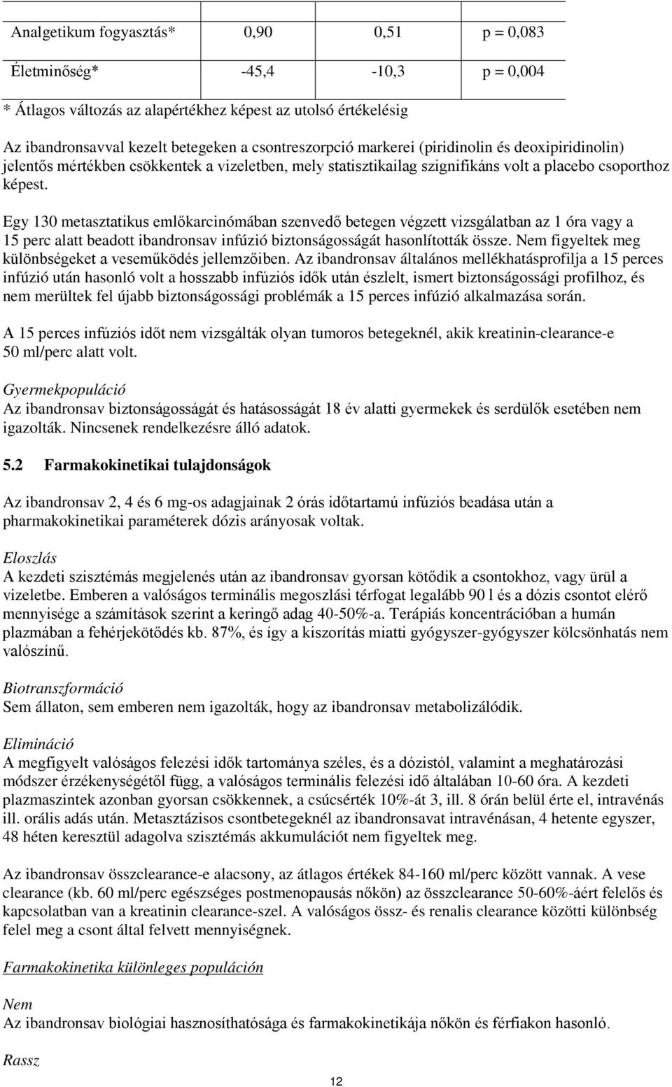 Egy 130 metasztatikus emlőkarcinómában szenvedő betegen végzett vizsgálatban az 1 óra vagy a 15 perc alatt beadott ibandronsav infúzió biztonságosságát hasonlították össze.